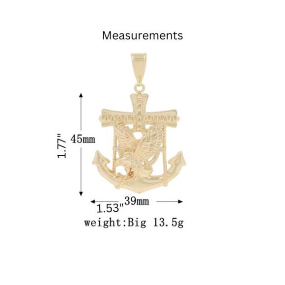 14K Gold Plated Fashion Hip Hop Sailor Eagle Anchor Pendant Figaro Link Chain - Picture 3 of 4